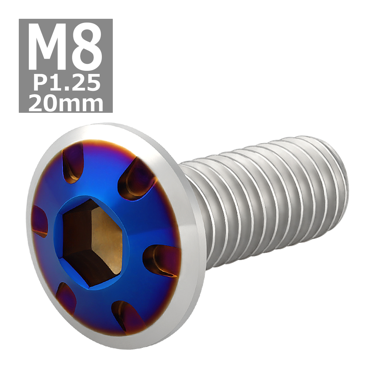 ブレーキディスク ローターボルト M8×20mm P1.25 ヤマハ用 デザインヘッド 車/バイク シルバーカラー&ブルー 1個 TD0374 | ブランド登録なし | 03