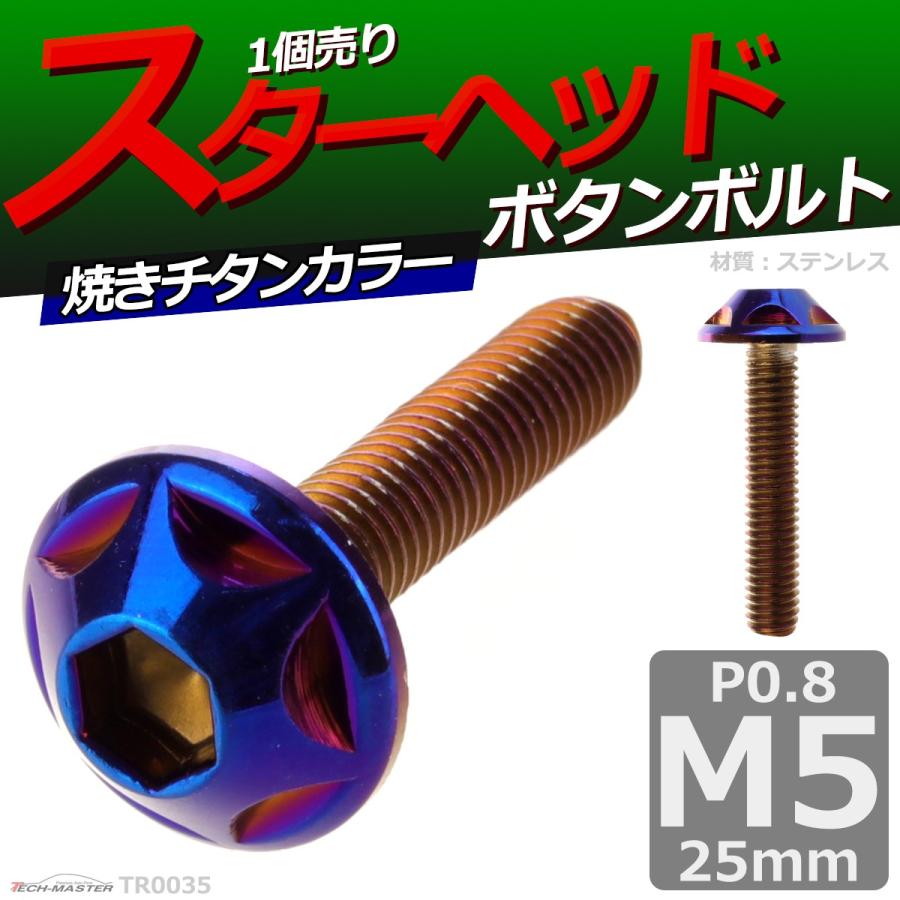 ボタンボルト M5×25mm P0.8 スターヘッド ステンレス 焼きチタンカラー 1個 TR0035 | ブランド登録なし | 01