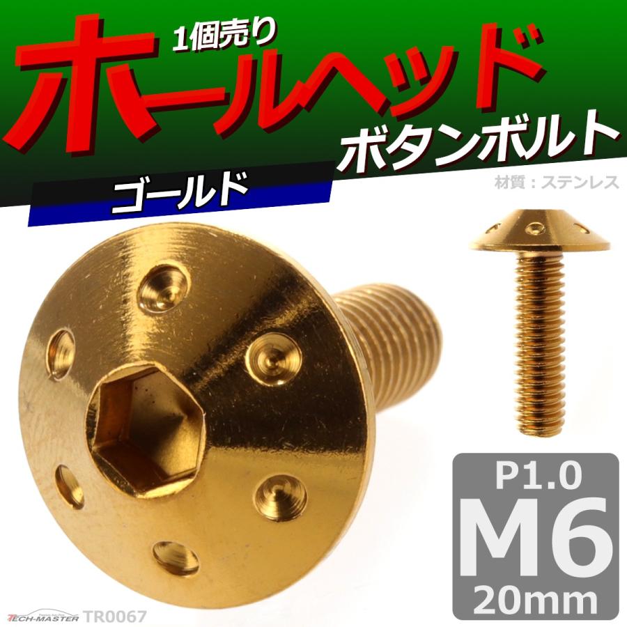 ボタンボルト M6×20mm P1.0 ホールヘッド ステンレス ゴールド 1個 TR0067 | ブランド登録なし | 01