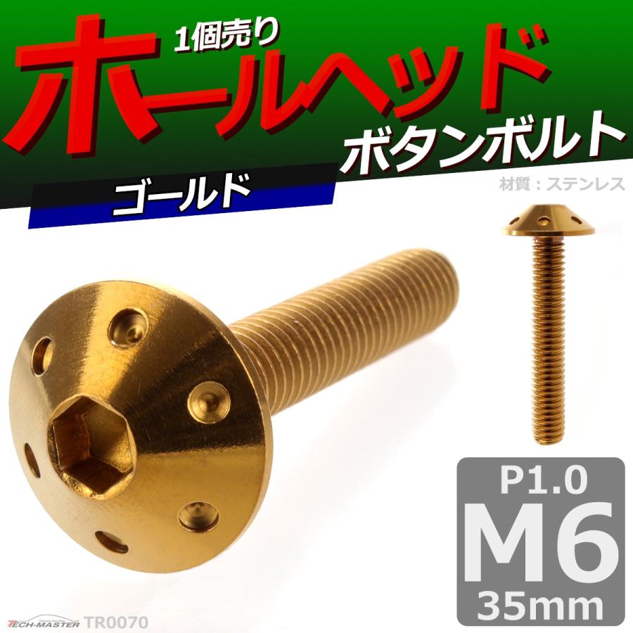ボタンボルト M6×35mm P1.0 ホールヘッド ステンレス ゴールド 1個 TR0070 | ブランド登録なし | 01