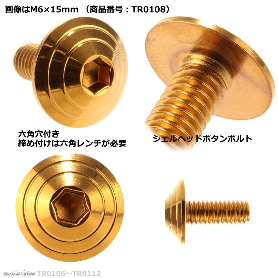 ボタンボルト M6×15mm P1.0 シェルヘッド ステンレス ゴールド 1個 TR0108 | ブランド登録なし | 02
