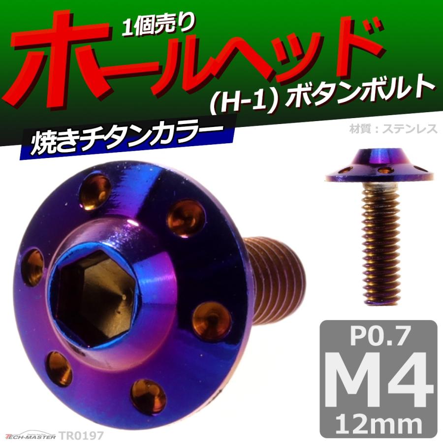 ボタンボルト M4×12mm P0.7 ホールヘッド H-1 ステンレス 焼きチタンカラー 1個 TR0197 | ブランド登録なし | 01