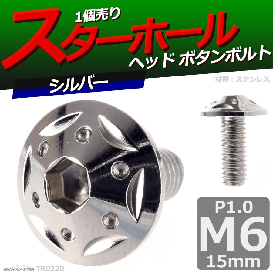 ボタンボルト M6×15mm P1.0 スターホールヘッド ステンレス シルバー 1個 TR0220 | ブランド登録なし | 01