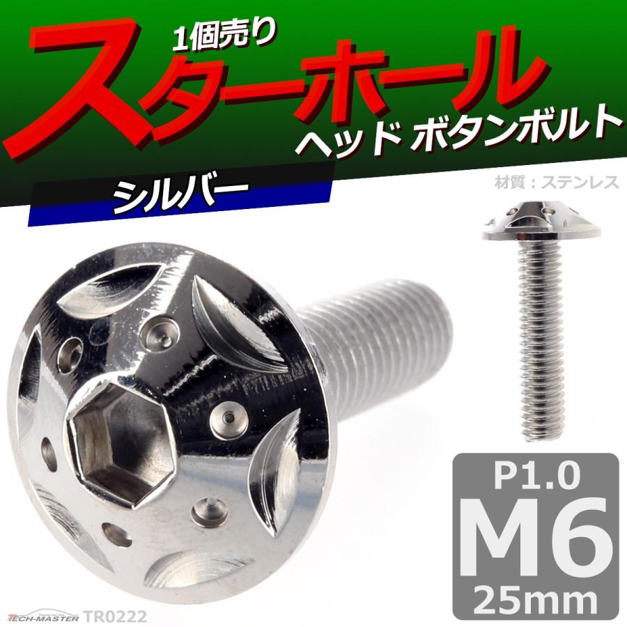 ボタンボルト M6×25mm P1.0 スターホールヘッド ステンレス シルバー 1個 TR0222 | ブランド登録なし | 01