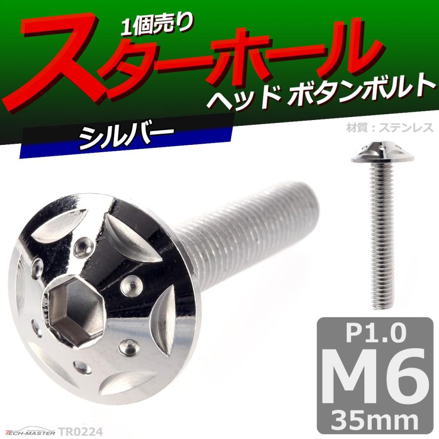 ボタンボルト M6×35mm P1.0 スターホールヘッド ステンレス シルバー 1個 TR0224 | ブランド登録なし | 01