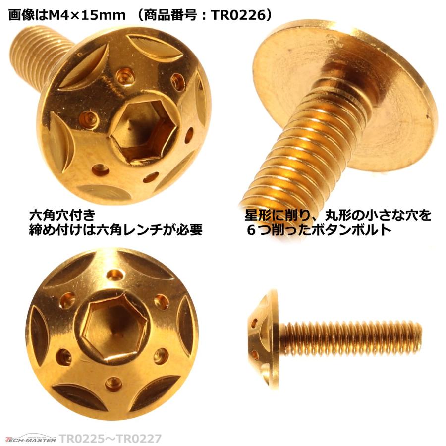 ボタンボルト M4×20mm P0.7 スターホールヘッド ステンレス ゴールド 1個 TR0227 | ブランド登録なし | 02