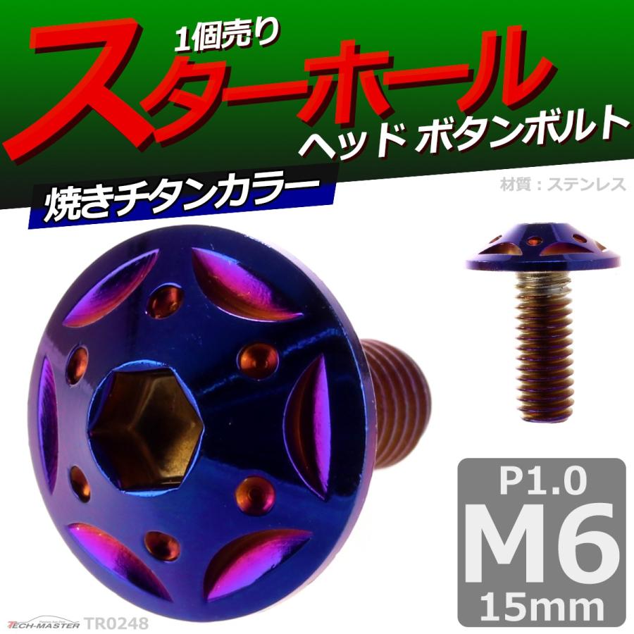 ボタンボルト M6×15mm P1.0 スターホールヘッド ステンレス 焼きチタンカラー 1個 TR0248 | ブランド登録なし | 01