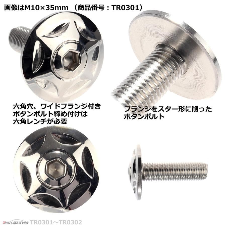 ボタンボルト M10×35mm P1.25 スターヘッド ワイドフランジ付き ステンレス シルバー 1個 TR0301 | ブランド登録なし | 02