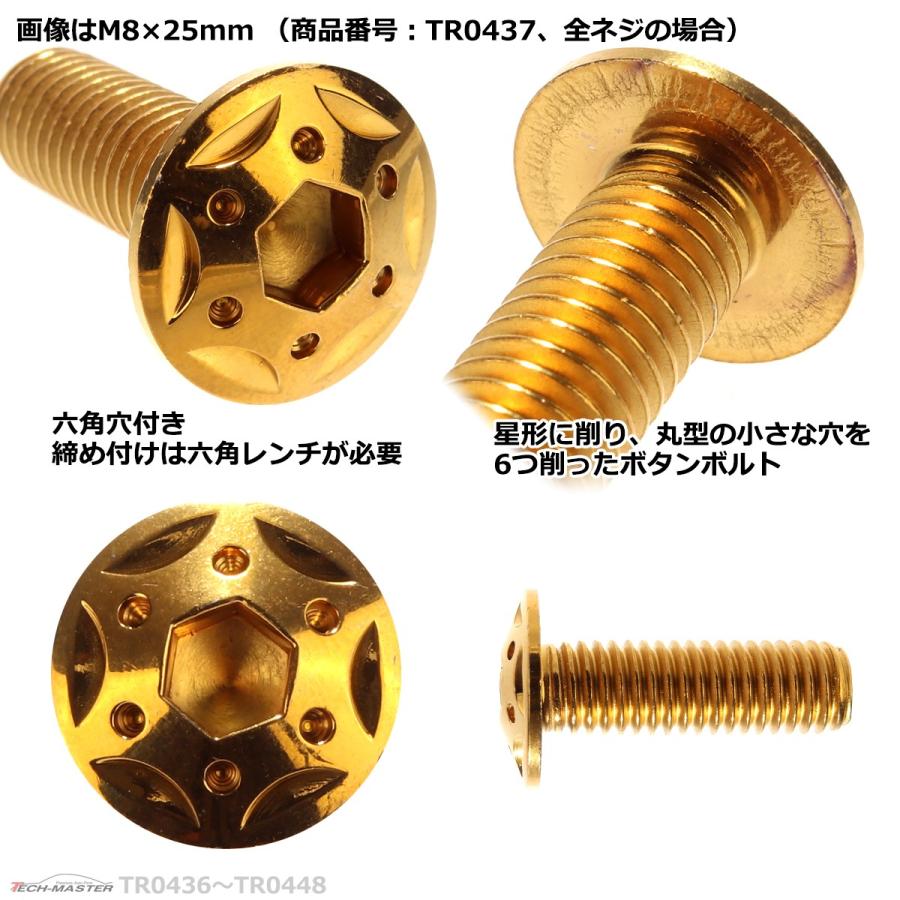 ボタンボルト M8×40mm P1.25 スターホールヘッド ステンレス ゴールド 1個 TR0440 | ブランド登録なし | 02