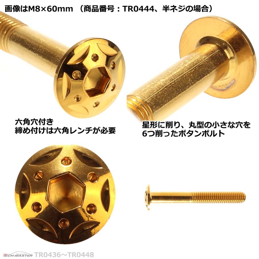 ボタンボルト M8×80mm P1.25 スターホールヘッド ステンレス ゴールド 1個 TR0448 | ブランド登録なし | 03