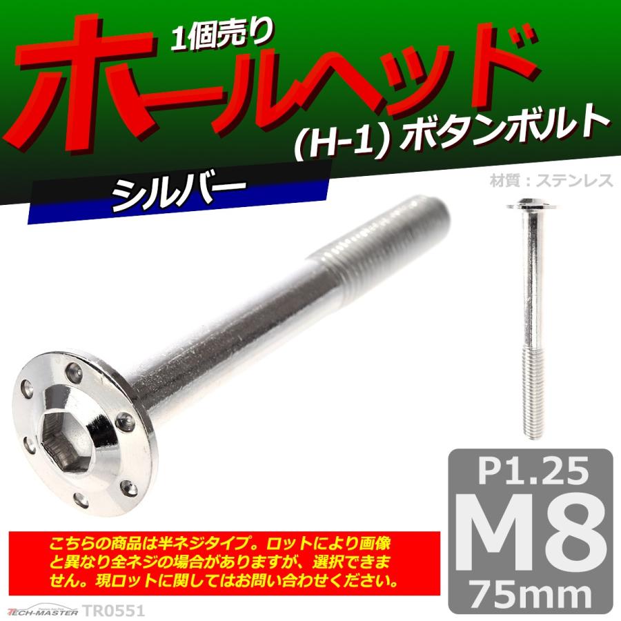 ボタンボルト M8×75mm P1.25 ホールヘッド H-1 ステンレス シルバー 1個 TR0551 | ブランド登録なし | 01