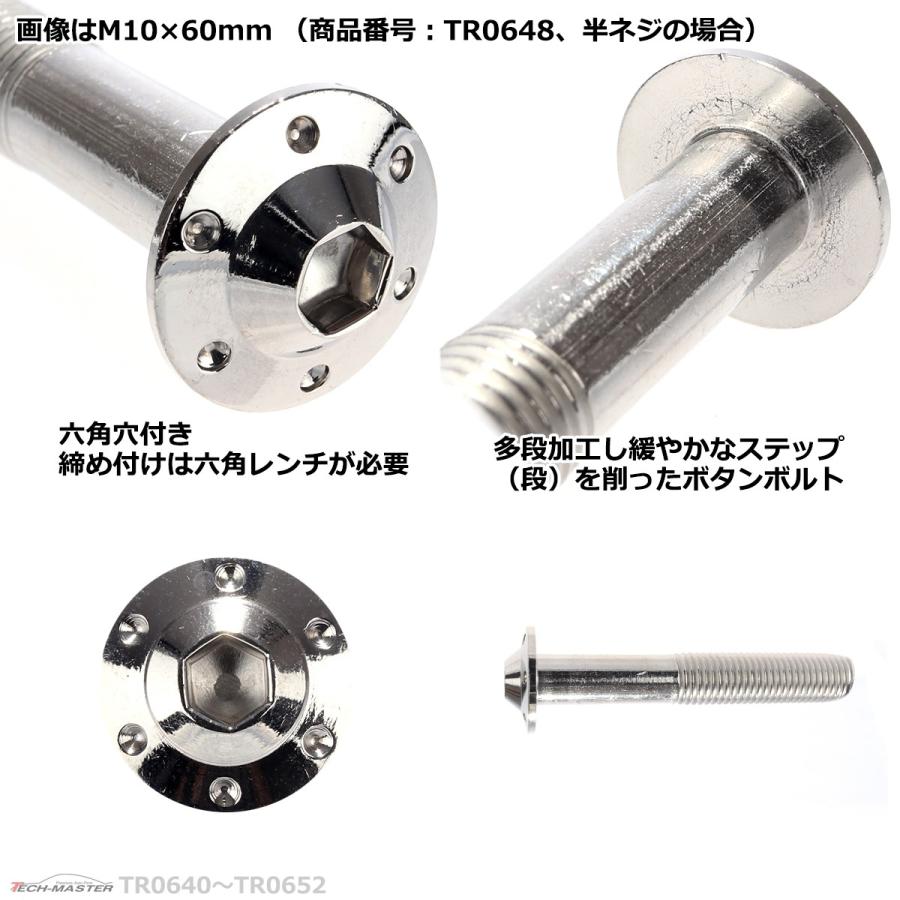 ボタンボルト M10×55mm P1.25 ホールヘッド H-1 ステンレス シルバー 1個 TR0647 | ブランド登録なし | 03