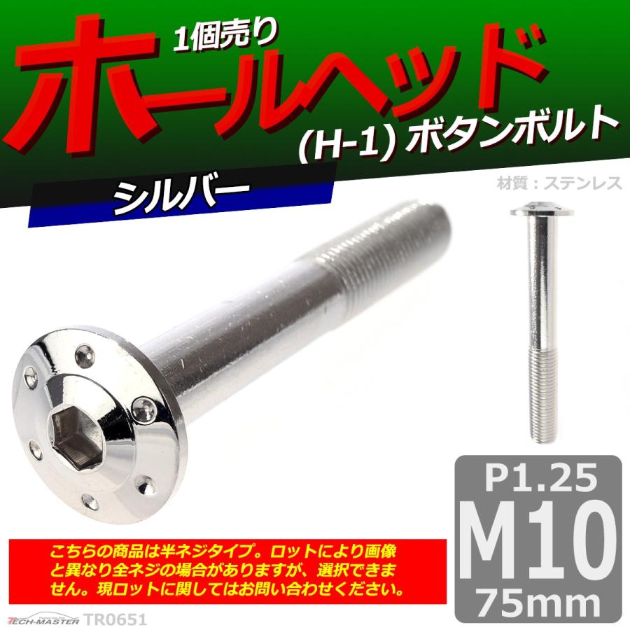 ボタンボルト M10×75mm P1.25 ホールヘッド H-1 ステンレス シルバー 1個 TR0651 | ブランド登録なし | 01