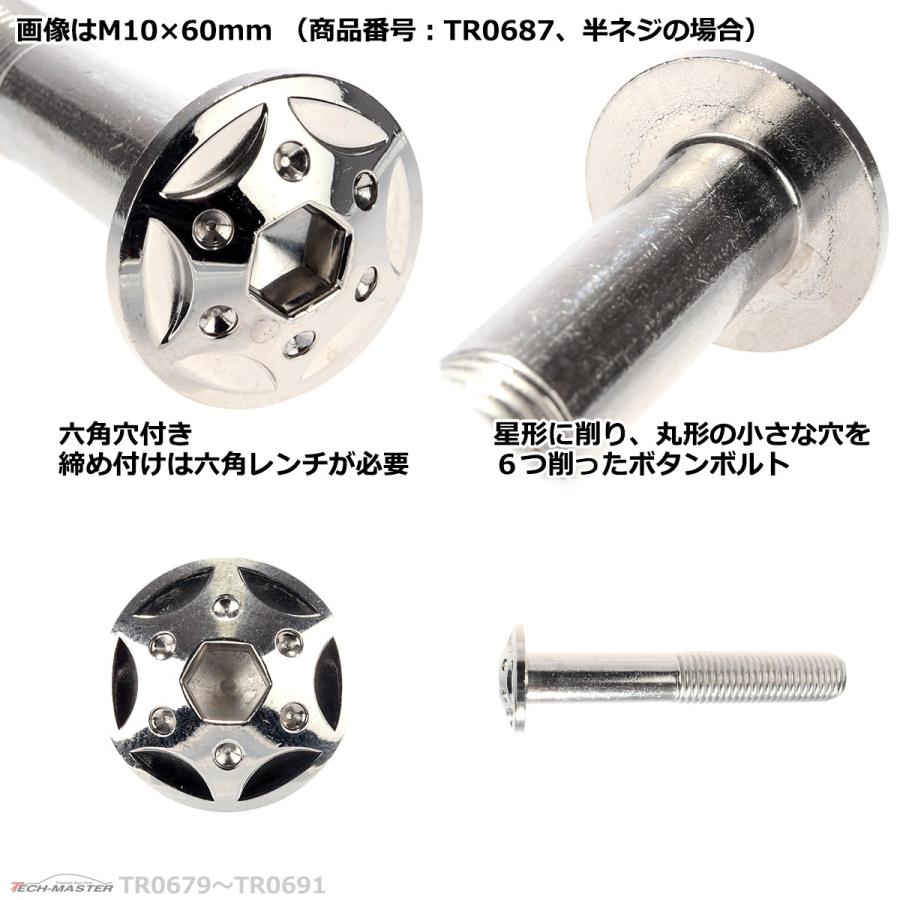 ボタンボルト M10×60mm P1.25 スターホールヘッド ステンレス シルバー 1個 TR0687 | ブランド登録なし | 03
