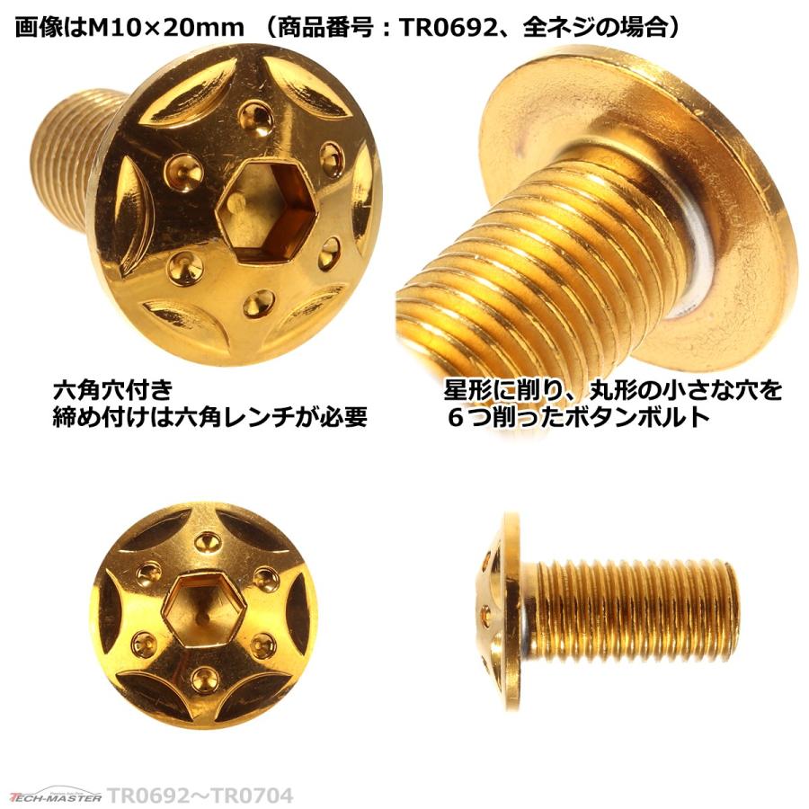 ボタンボルト M10×75mm P1.25 スターホールヘッド ステンレス ゴールド 1個 TR0703 | ブランド登録なし | 02