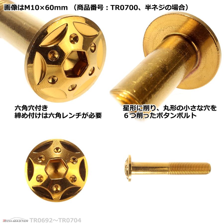 ボタンボルト M10×75mm P1.25 スターホールヘッド ステンレス ゴールド 1個 TR0703 | ブランド登録なし | 03