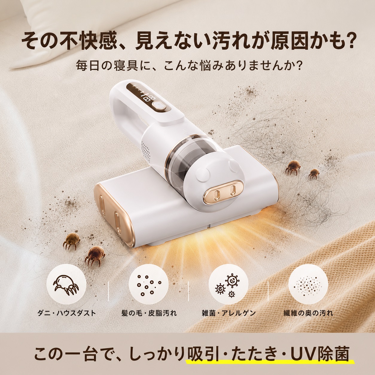布団クリーナー 18000pa 強力吸引力ダニ取り掃除機 ベッド掃除機 UV除
