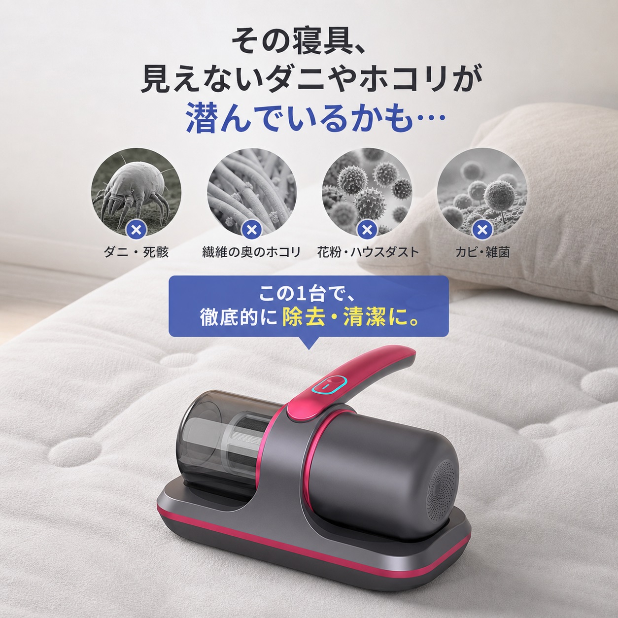 布団クリーナー 38000pa 強力吸引力 ダニ取り掃除機 ベッド掃除機 布団