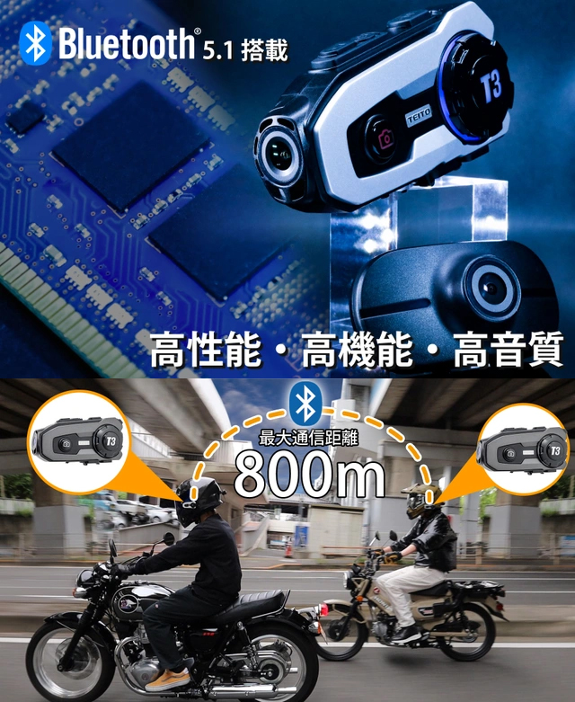 【格安】TEITO T3 バイク用ドラレコ（前後2カメラ）＆ インカム TEITO TEITOドライブレコーダー バイク用 前後2カメラ