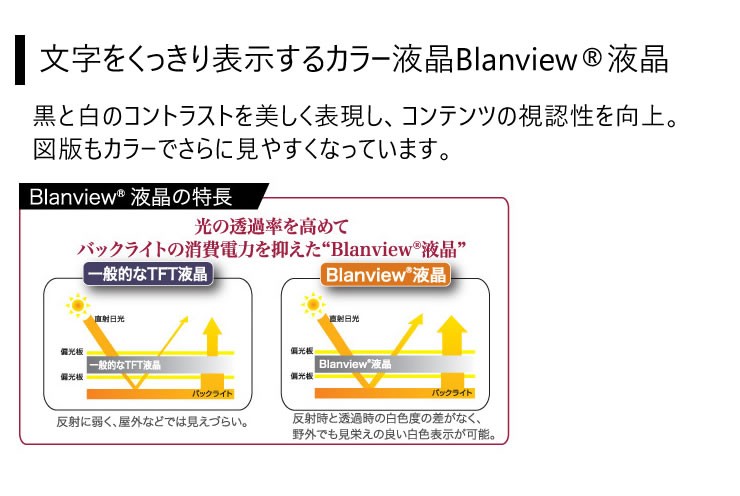 文字をくっきり表示するカラー液晶Blanview液晶