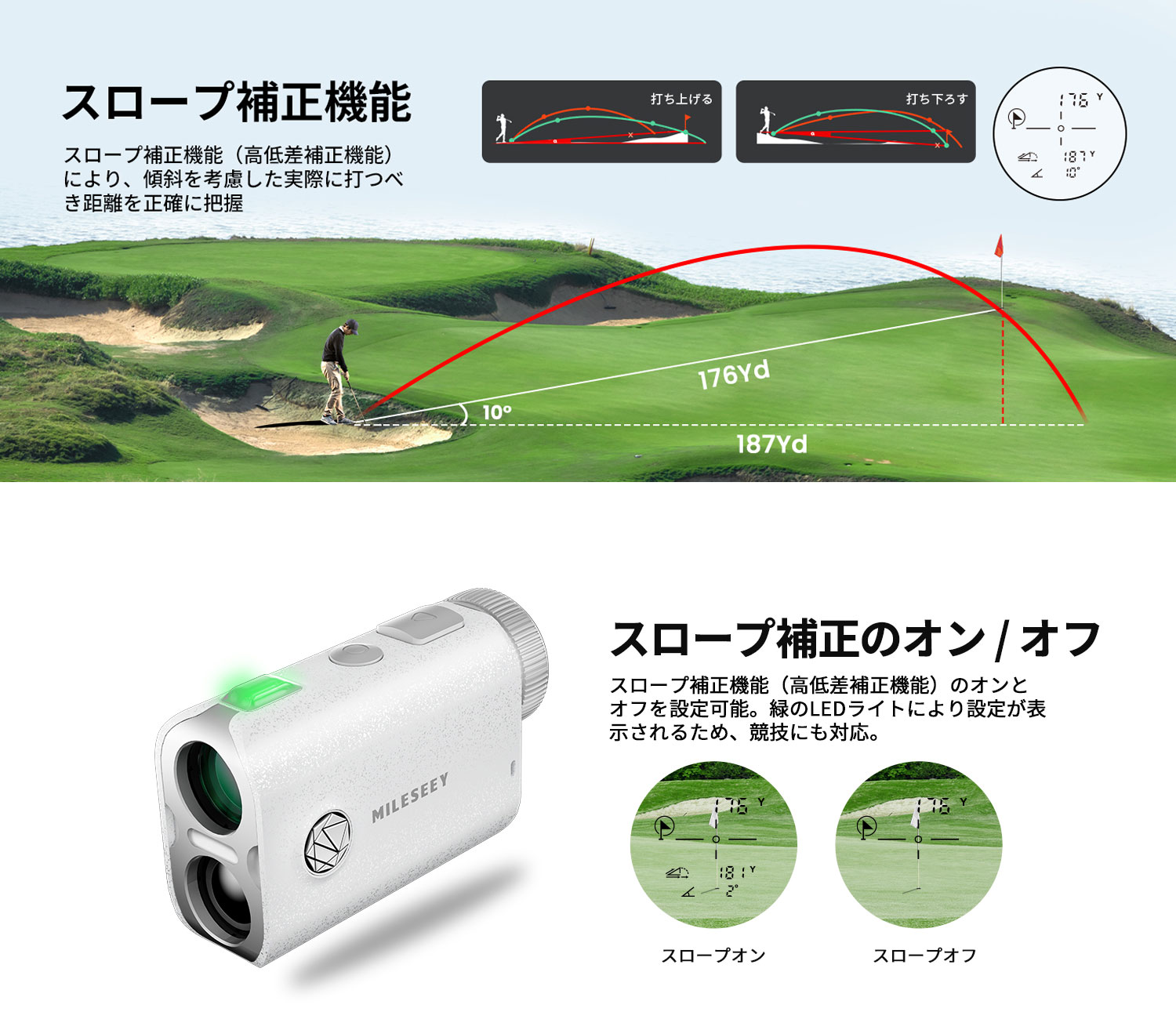 ゴルフ 距離計 Mileseey PF1Pro レーザー距離計 OLED 赤緑色字表示
