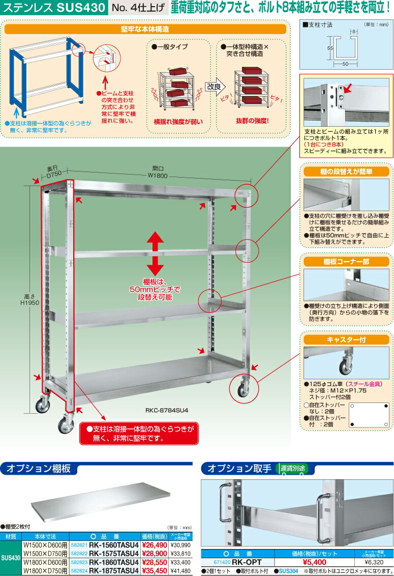 サカエ SAKAE ステンレスＲＫラック（ＳＵＳ４３０・２００ｋｇ／段