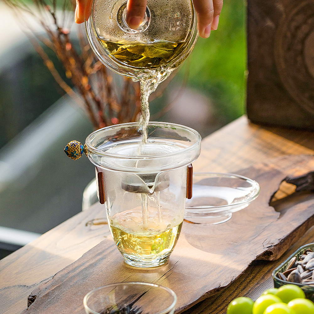 耐熱ガラス 七宝つまみガラス茶こし 台座付き 中国茶 茶器 ステンレス