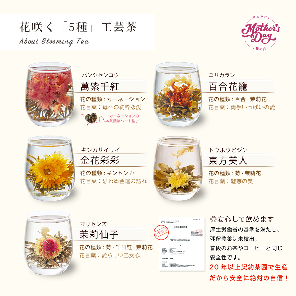 【公式】リムテー 工芸茶 花茶 ジャスミン茶【 工芸茶5種ギフトセット】花咲くお茶 中国茶 ギフト 誕生日 プレゼント 内祝い お祝い お礼 贈り物 関連画像4