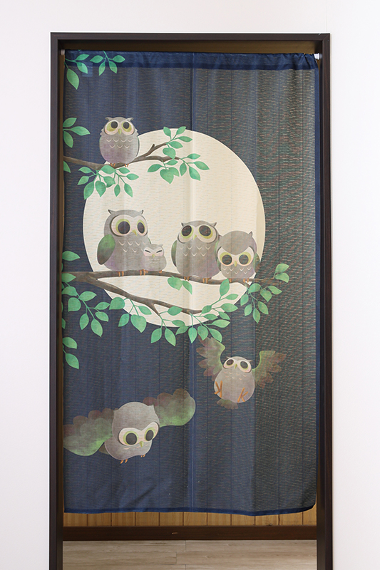のれん 32012「ふくろう一家」巾85×高さ150cm丈 在庫品 ノレン 暖簾