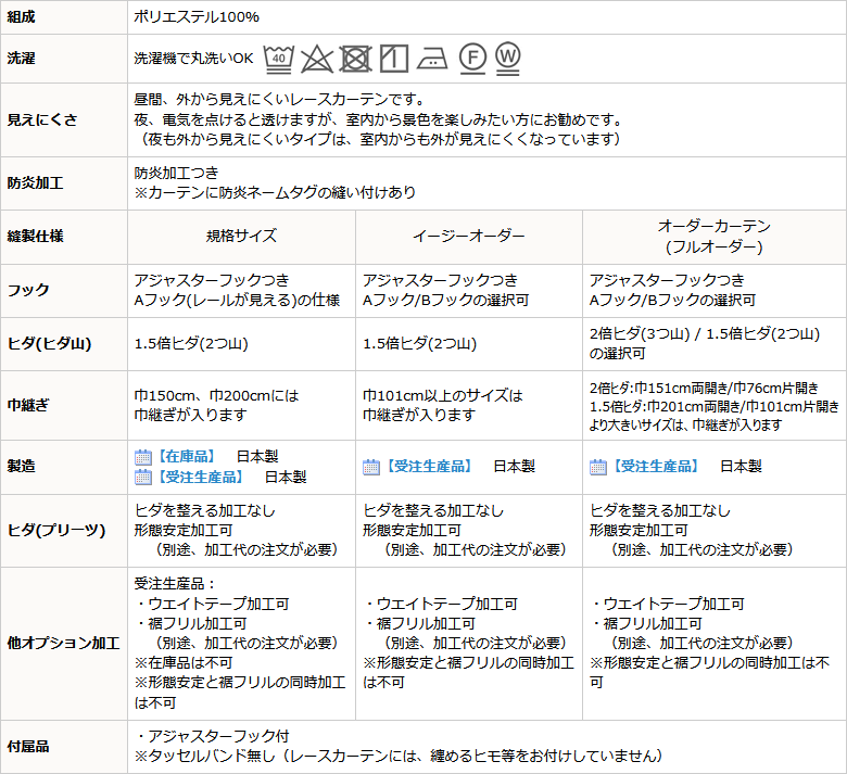 レースカーテン ミラー 防炎加工「シーサー」ホワイト 昼間外から見えにくい 幅200×丈213〜238cm 1枚入 幅200センチ 受注生産A｜tengoku｜13