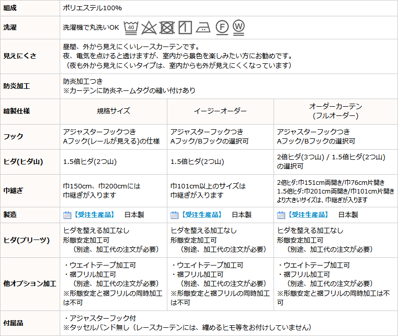 レースカーテン ミラー 防炎加工 ダイヤ柄4252オフホワイト イージーオーダー幅35〜100×丈201〜280cm 1枚入 受注生産A｜tengoku｜13