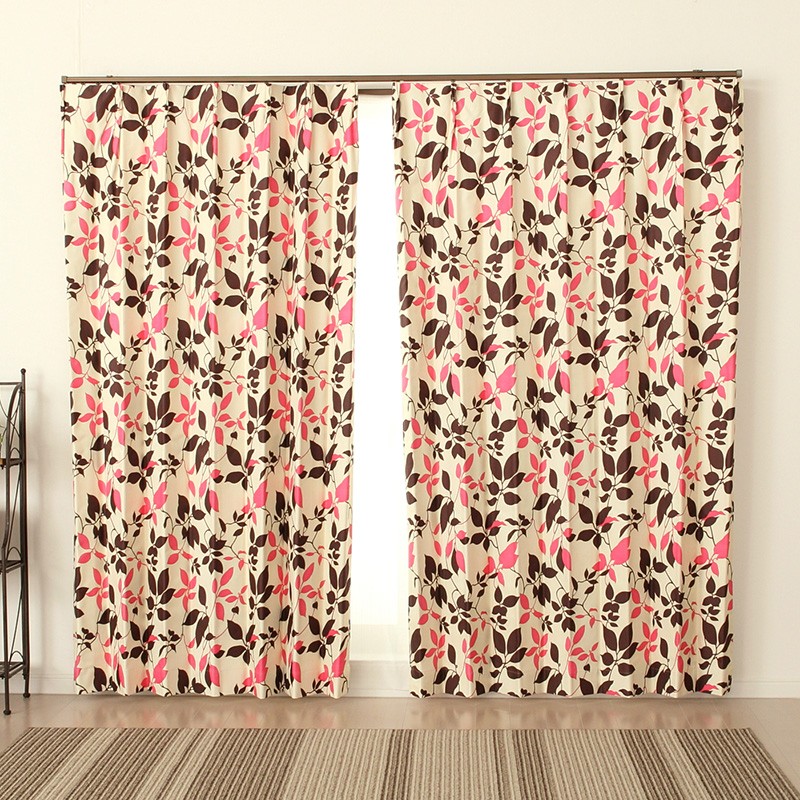 超遮光・断熱省エネ・防音カーテン 8187リーフ柄ピンク系の写真