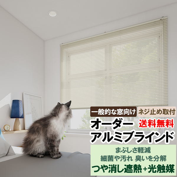 ブラインド オーダーアルミブラインド 標準タイプ つや消しスラット まぶしさを軽減 遮熱 光触媒 臭いを分解 送料無料 幅221〜240cm×丈101〜120cm 同梱不可商品