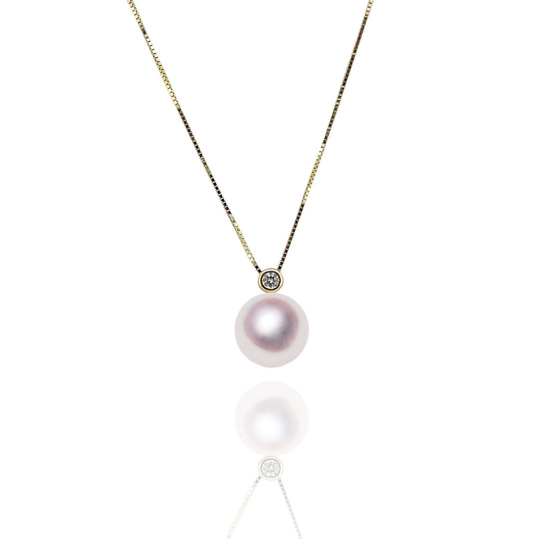 真珠 ペンダント K18 8.0mm ダイヤ0.03ct ネックレス 一粒 あこや 