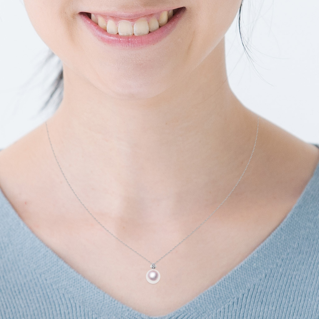 真珠 ペンダント Pt 7.5mm ダイヤ0.01ct ネックレス 一粒 あこや アコヤ 宇和島 パール 誕生日 結婚記念日 人気 送料無料 プレゼント_1