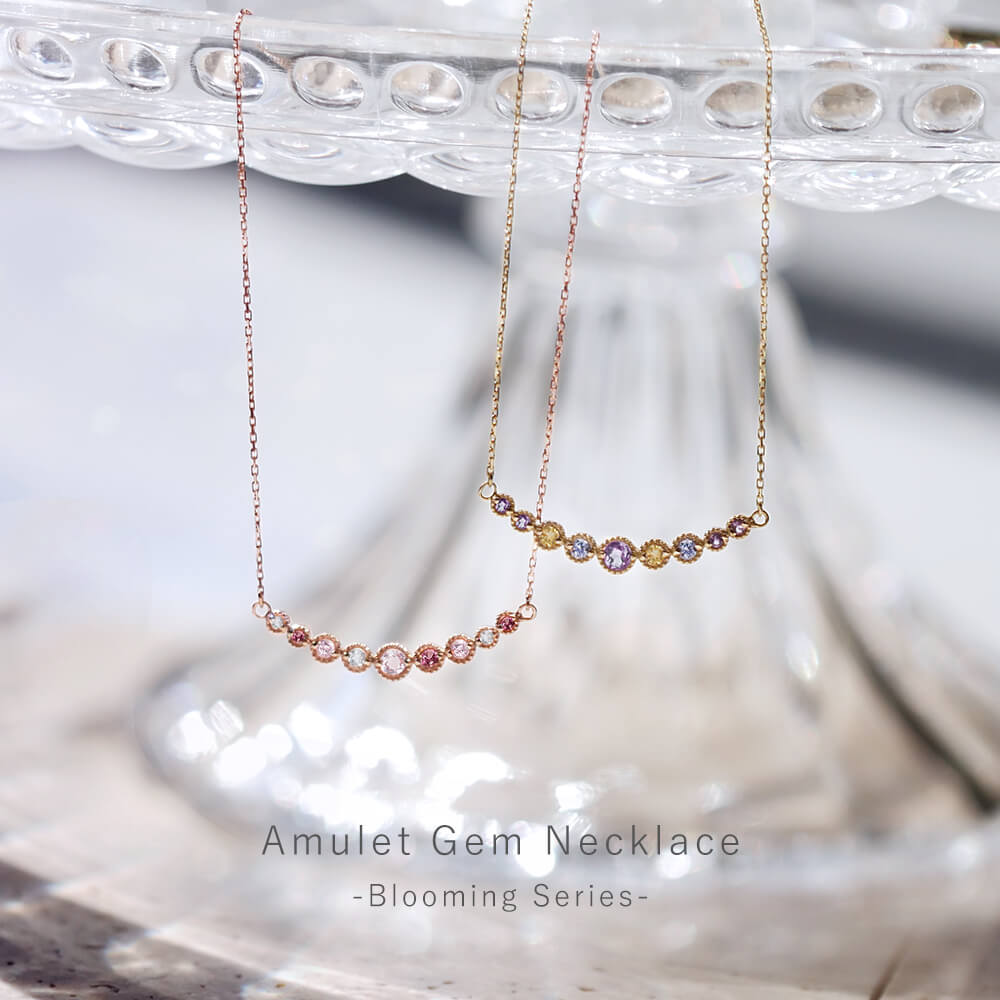 天然カラーストーンが花束のように輝くK10ラインネックレス