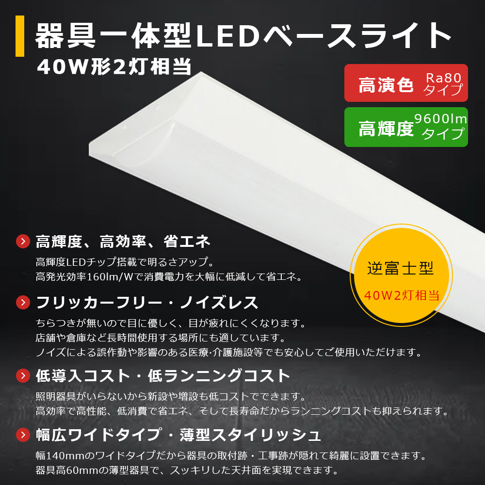 LEDベースライト 逆富士 昼白色(5000K) 60W 9600LM LED蛍光灯器具一 