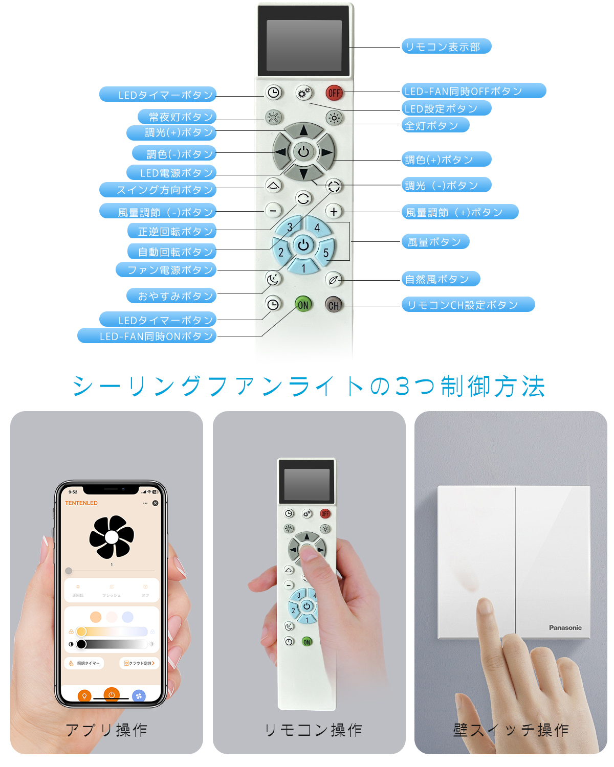 音声操作 シーリングファンライト LED 10畳 12畳 ファン付き照明
