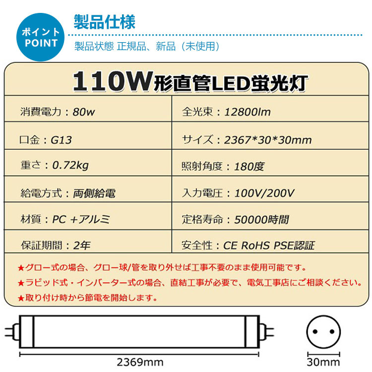 グロー式工事不要12800lm】 110w形 R17D口金 直管led蛍光灯 240cm led蛍光灯 110w形 直管 110w形 直管led  消費電力80W T10 電球色 白色 昼白色 昼光色 :wzled-kkt-054:TENTEN LED - 通販 - Yahoo!ショッピング