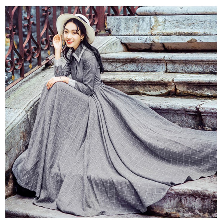 約130cmの超ロング丈 チェック柄 マキシワンピース マキシ丈 長袖 ワンピース ロングワンピース シャツワンピース クラシック トレロ ハイウエス Tfc045 点 点 屋 通販 Yahoo ショッピング