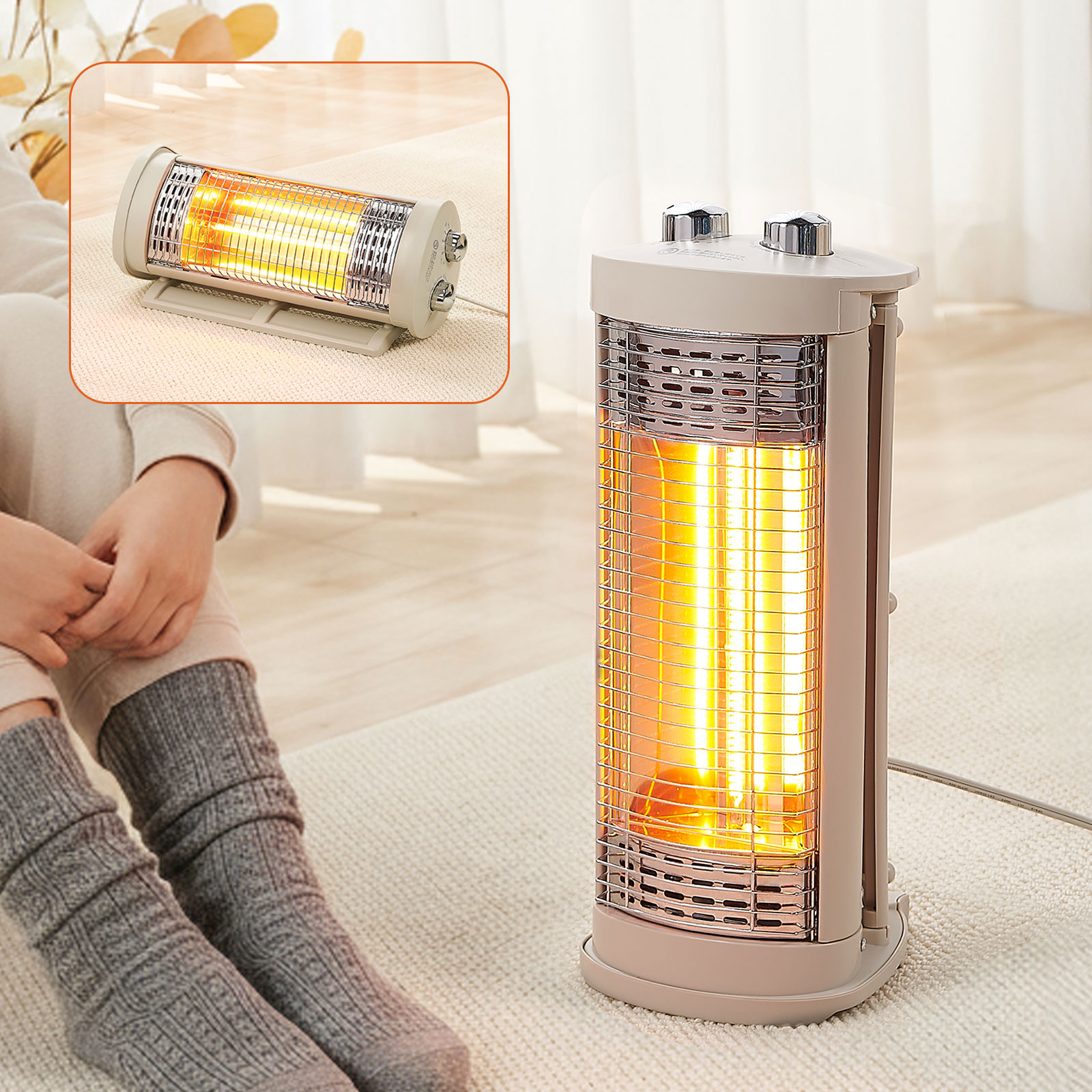 ONE STEP 電気ストーブ カーボンヒーター 300w タイマー付き 縦型 遠