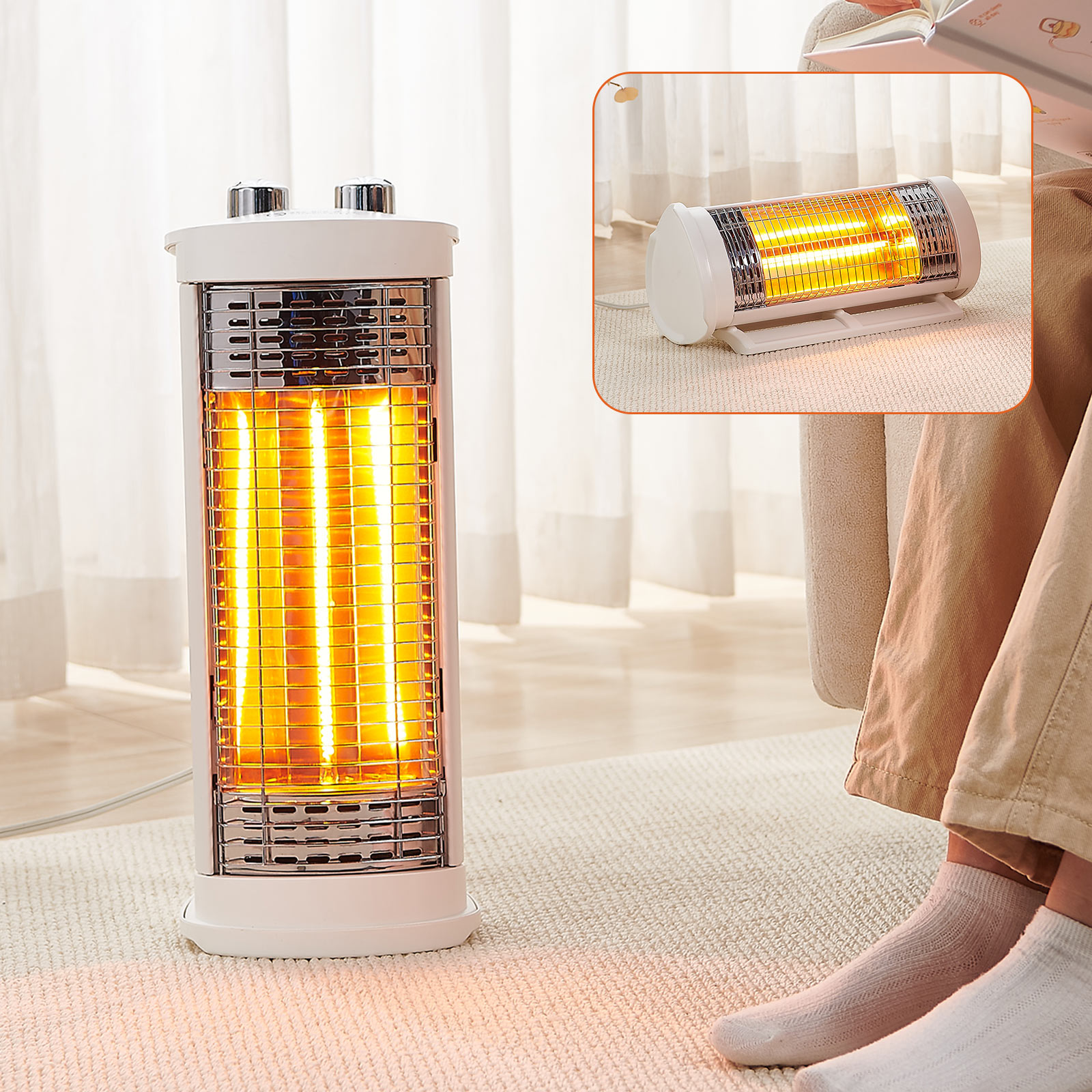 ONE STEP 電気ストーブ カーボンヒーター 300w タイマー付き 縦型 遠