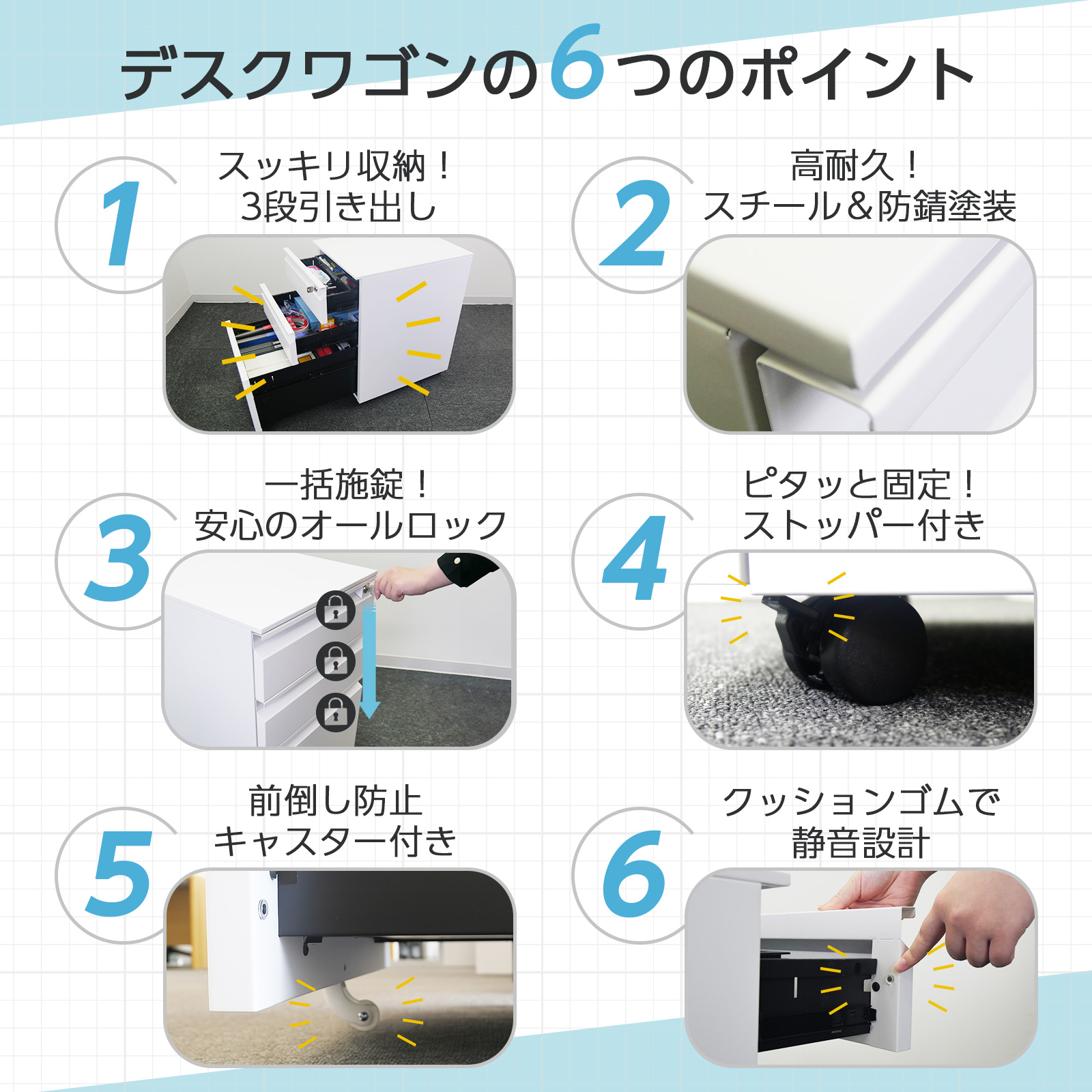 SKK デスクワゴン サイドワゴン 鍵付き 完成品 3段 キャスター付き