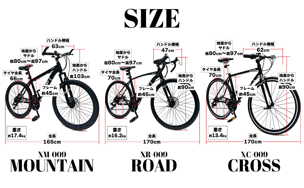 各取り扱い自転車サイズ