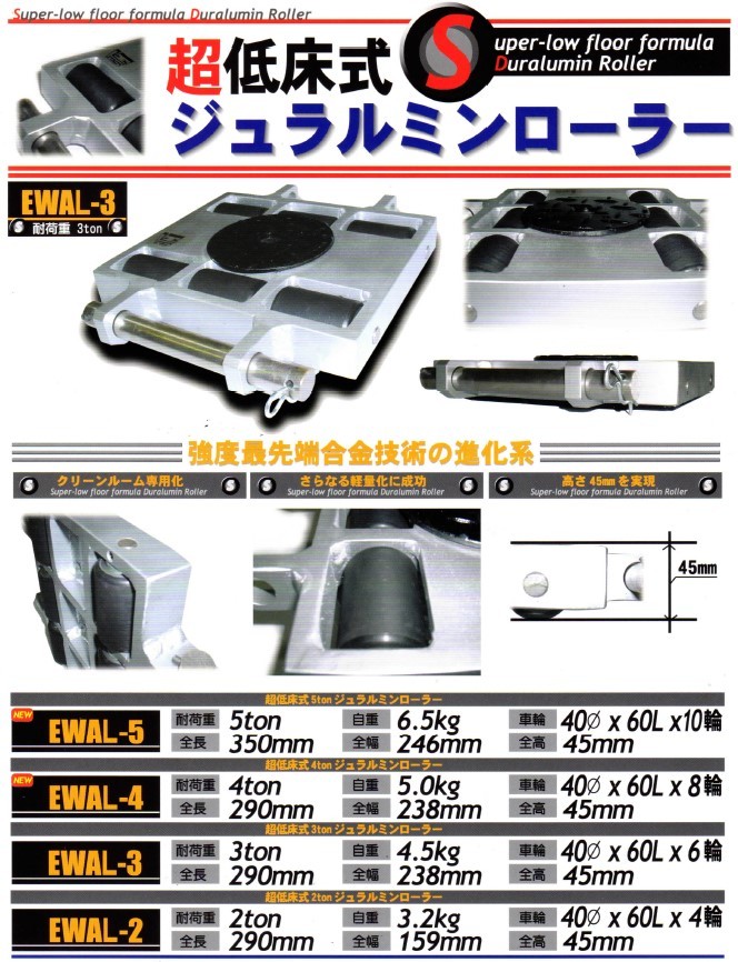 テム製 超低床式 合金式 超合金ジュラルミンローラー 耐荷重3t(トン) EWAL-3 1個 高さ45mm 超低床型 携帯式 操作ハンドル別売「 キャンセル/変更/返品不可」 :EWAL-3:天結Market Yahoo!店 - 通販 - Yahoo!ショッピング