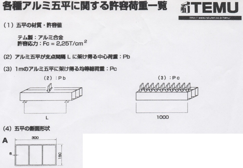 テム製 軽合金 アルミ尺角 300mm×150mm×6mm 長さ1m アルミ角材