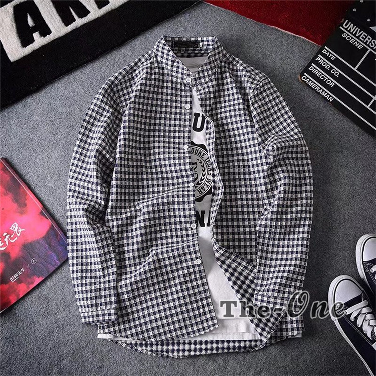 シャツ メンズ カジュアルシャツ チェックシャツ ギンガムチェック 長袖 スタンドカラー バンドカラー 春服 Tz The One 通販 Yahoo ショッピング