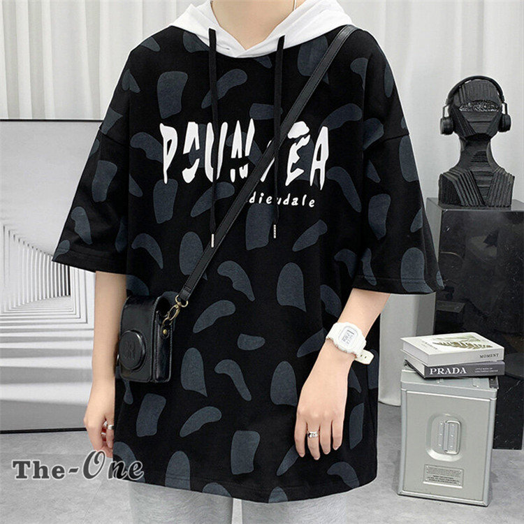 半袖パーカー メンズ パーカー 半袖 フード付き 韓国風 英語柄 落書き 総柄 ゆったり 太め 大きいサイズ 薄手 Tz The One 通販 Yahoo ショッピング