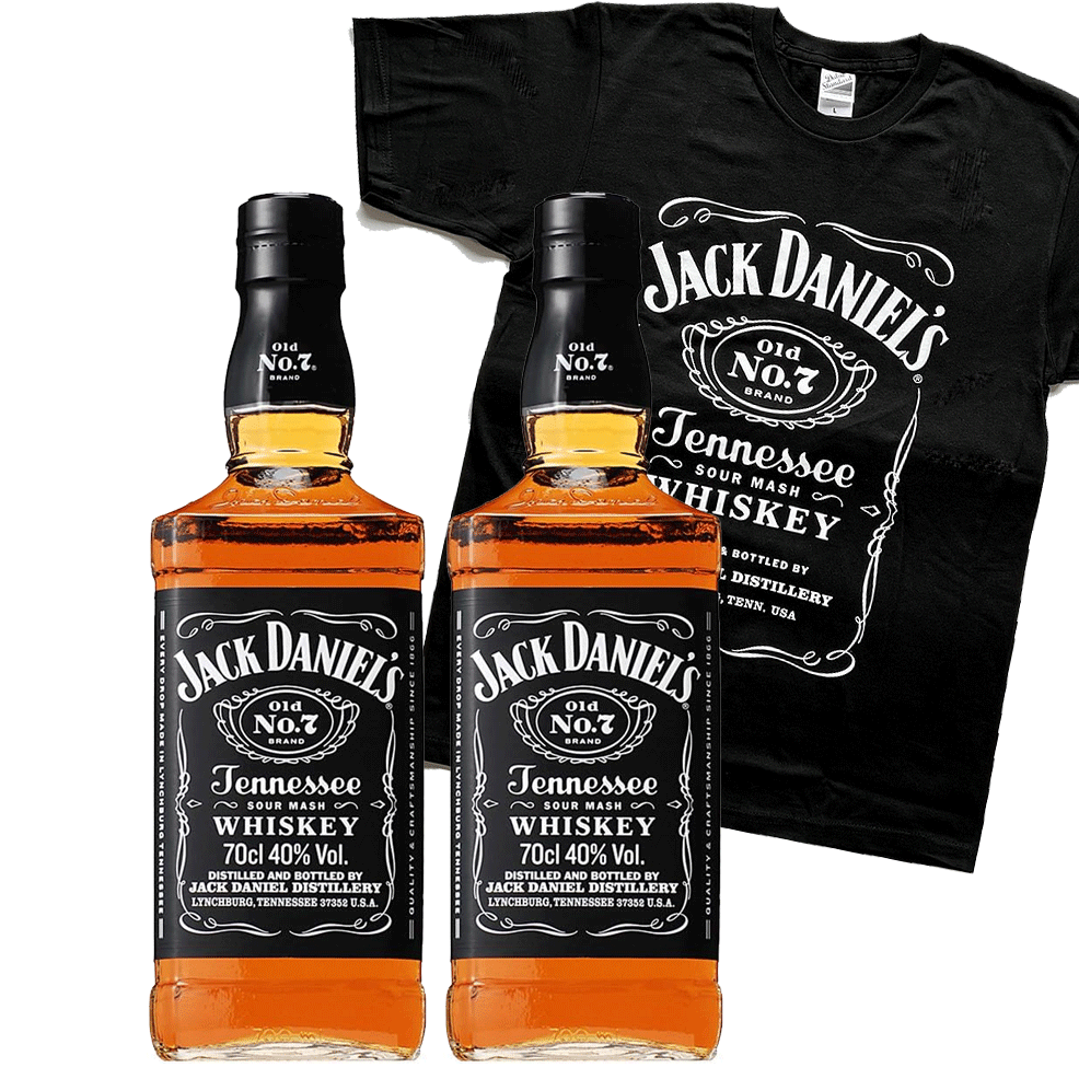 ウイスキー ジャックダニエル ブラック 700ml 2本セット Tシャツ付き 43度 箱なし Jack Daniel's black No.7 old  No7 テネシーウイスキー 誕プレ