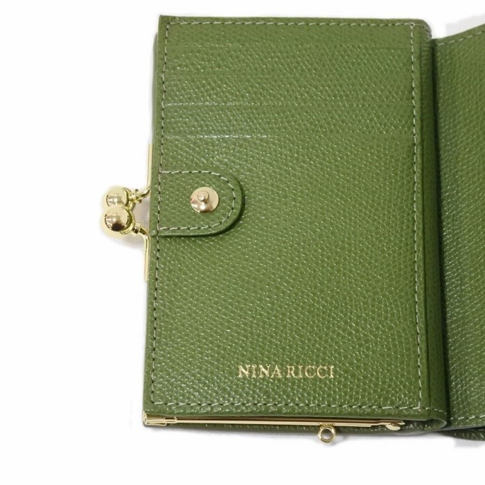 NINA RICCI Marguerite グリーン折り財布 NINA RICCI（ニナ・リッチ） 財布 二つ折り がま口 レディース 新品